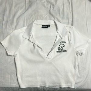 White v cut peanuts shirt